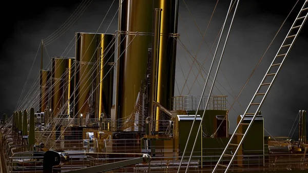 Karanlık bir arka plan bir altın gemi 3D render — Stok fotoğraf