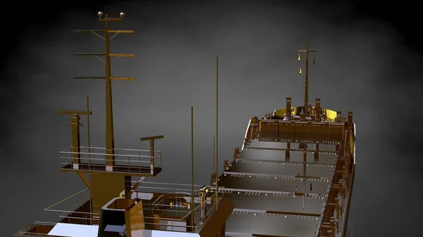 3D рендеринг золотого корабля на темном фоне — стоковое фото