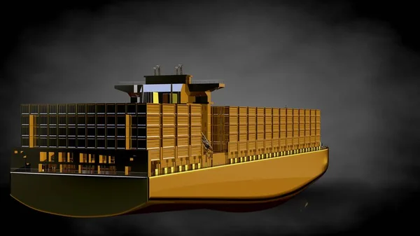 Τρισδιάστατη απεικόνιση του ένα χρυσό πλοίο σε σκούρο φόντο — Φωτογραφία Αρχείου