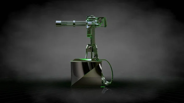 Τρισδιάστατη απεικόνιση του ένα πυροβόλο όπλο αντανακλαστική σουτ με πράσινο περίγραμμα γραμμών — Φωτογραφία Αρχείου