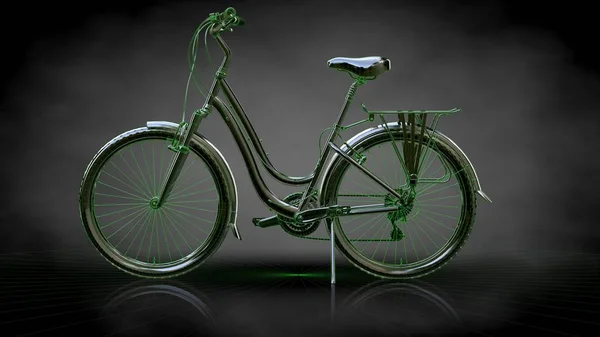 B として緑の輪郭を描かれたラインの反射自転車の 3 d レンダリング — ストック写真