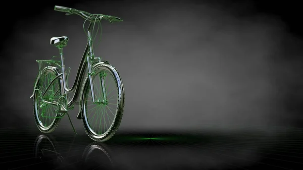 3d rendering of a reflective bike with green outlined lines as b — Stock Photo, Image