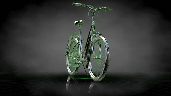 3D-rendering av en reflekterande cykel med gröna skisserat linjer som b — Stockfoto