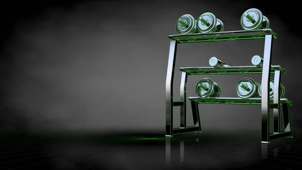 3D renderização de uma ferramenta de ginástica reflexiva com linhas verdes delineadas — Fotografia de Stock