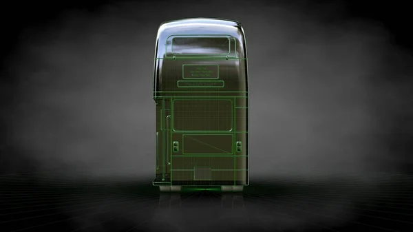 3D rendering ของรถบัสสะท้อนแสงที่มีเส้นขอบสีเขียวเป็น bl — ภาพถ่ายสต็อก