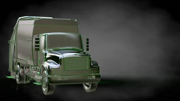 3d representación de un camión reflectante con líneas perfiladas verdes como —  Fotos de Stock