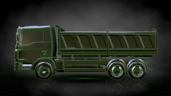 3d renderização de um caminhão reflexivo com linhas verdes delineadas como — Fotografia de Stock