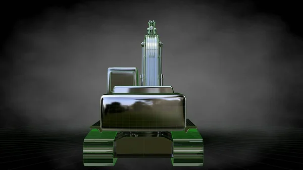 3D-Darstellung eines reflektierenden Baggers mit grün umrissenen Linien als — Stockfoto