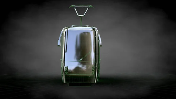 3d renderização de um trem reflexivo com linhas verdes delineadas como — Fotografia de Stock