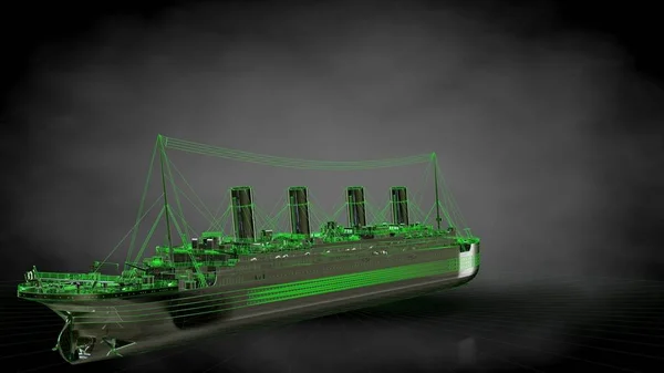 3d renderização de um navio de carga enorme reflexivo com verde delineado — Fotografia de Stock