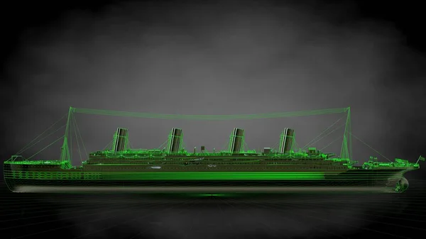 Τρισδιάστατη απεικόνιση του μια αντανακλαστική τεράστιο φορτηγό πλοίο με το πράσινο που περιγράφονται — Φωτογραφία Αρχείου