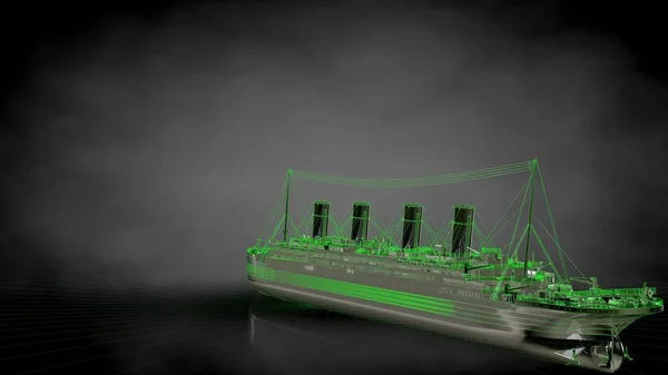 3d renderização de um navio de carga enorme reflexivo com verde delineado — Fotografia de Stock