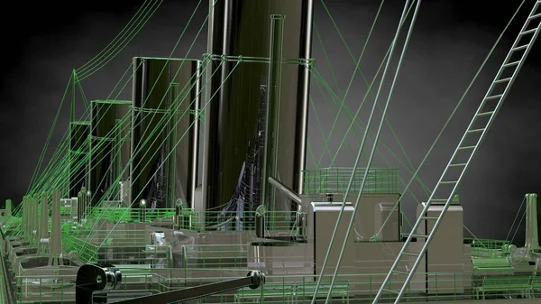 bir yansıtıcı büyük kargo gemisi ile özetlenen yeşil 3D render