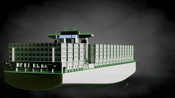 3D visszaadás-ból egy fényvisszaverő hatalmas teherszállító hajó együtt vázolt zöld — Stock Fotó