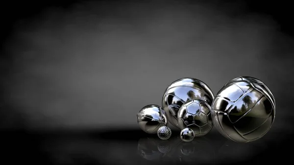 3d renderização de um metálico bolas reflexivas em um fundo escuro — Fotografia de Stock