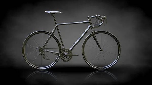 3D-rendering av metalic reflekterande cykel på en mörk bakgrund — Stockfoto