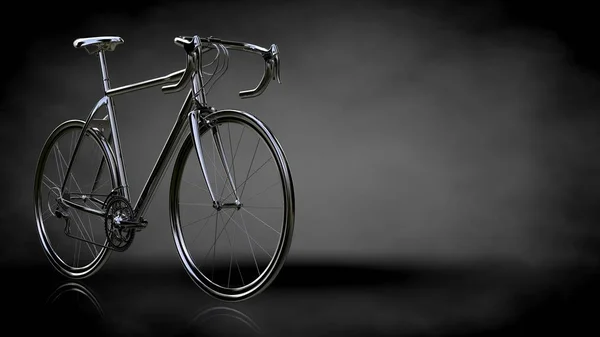 3D-rendering av metalic reflekterande cykel på en mörk bakgrund — Stockfoto