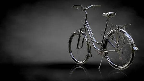 3D-rendering av metalic reflekterande cykel på en mörk bakgrund — Stockfoto