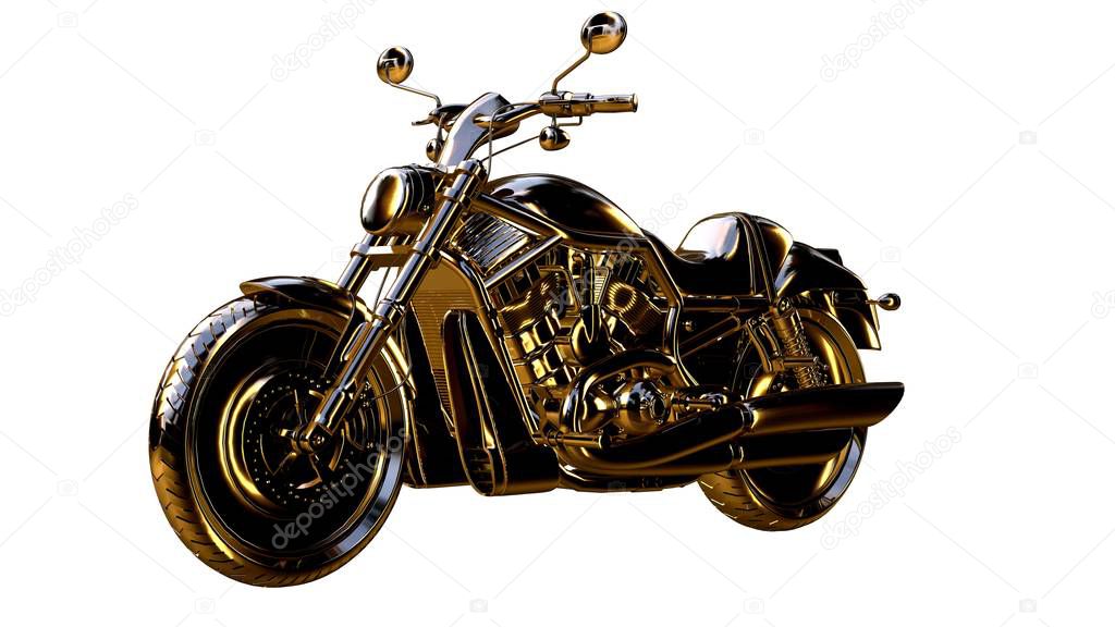 3d rendering of a golden motorcycle on isolated on a white backg