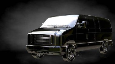 Metalik otomobil karanlık bir arka plan üzerinde yansıtıcı 3D render