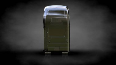 karanlık bir arka plan üzerinde metalik bir yansıtıcı kamyonun 3D render