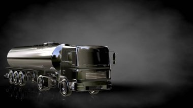 karanlık bir arka plan üzerinde metalik bir yansıtıcı kamyonun 3D render