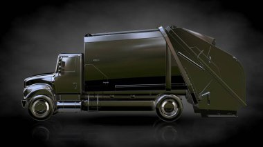 karanlık bir arka plan üzerinde metalik bir yansıtıcı kamyonun 3D render