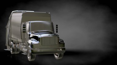 karanlık bir arka plan üzerinde metalik bir yansıtıcı kamyonun 3D render
