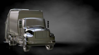 karanlık bir arka plan üzerinde metalik bir yansıtıcı kamyonun 3D render