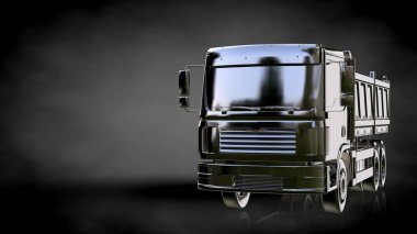 karanlık bir arka plan üzerinde metalik bir yansıtıcı kamyonun 3D render