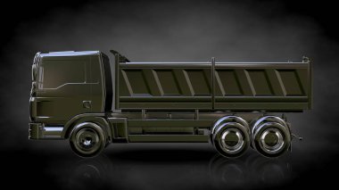 karanlık bir arka plan üzerinde metalik bir yansıtıcı kamyonun 3D render