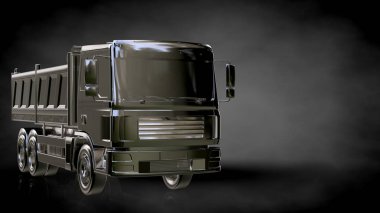 karanlık bir arka plan üzerinde metalik bir yansıtıcı kamyonun 3D render