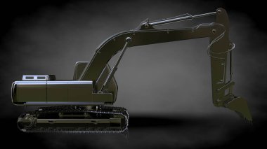 karanlık bir arka plan üzerinde metalik bir yansıtıcı kazıcı 3D render
