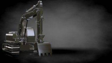 karanlık bir arka plan üzerinde metalik bir yansıtıcı kazıcı 3D render