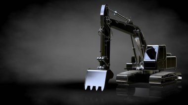 karanlık bir arka plan üzerinde metalik bir yansıtıcı kazıcı 3D render