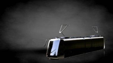 Metalik bir yansıtıcı trenin karanlık bir arka plan üzerinde 3D render