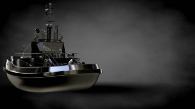 karanlık bir arka plan üzerinde yansıtıcı metal geminin 3D render