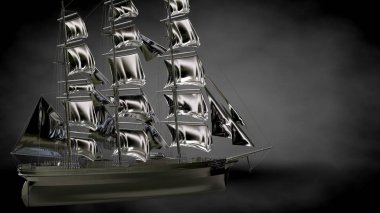 karanlık bir arka plan üzerinde yansıtıcı metal geminin 3D render