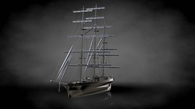 karanlık bir arka plan üzerinde yansıtıcı metal geminin 3D render
