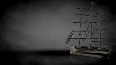karanlık bir arka plan üzerinde yansıtıcı metal geminin 3D render
