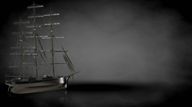 karanlık bir arka plan üzerinde yansıtıcı metal geminin 3D render