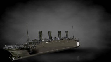 karanlık bir arka plan üzerinde yansıtıcı metal geminin 3D render
