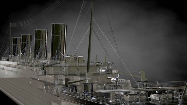 karanlık bir arka plan üzerinde yansıtıcı metal geminin 3D render