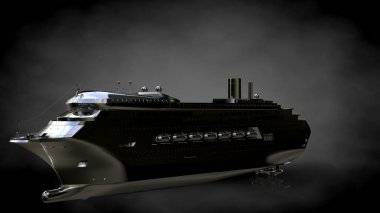 karanlık bir arka plan üzerinde yansıtıcı metal geminin 3D render