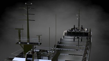 karanlık bir arka plan üzerinde yansıtıcı metal geminin 3D render