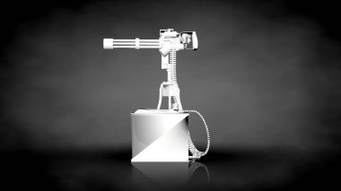 karanlık bir arka plan üzerinde beyaz bir yansıtıcı shootgun 3D render