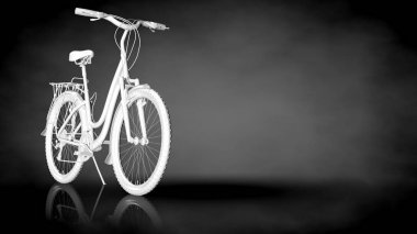 karanlık bir arka plan üzerinde beyaz bir yansıtıcı Bisiklet 3D render