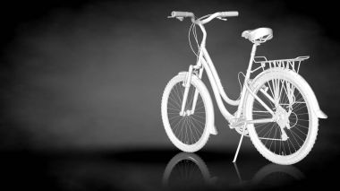 karanlık bir arka plan üzerinde beyaz bir yansıtıcı Bisiklet 3D render