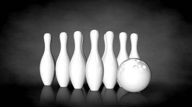 karanlık bir backgro beyaz yansıtıcı bowling sette 3D render