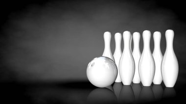 karanlık bir backgro beyaz yansıtıcı bowling sette 3D render